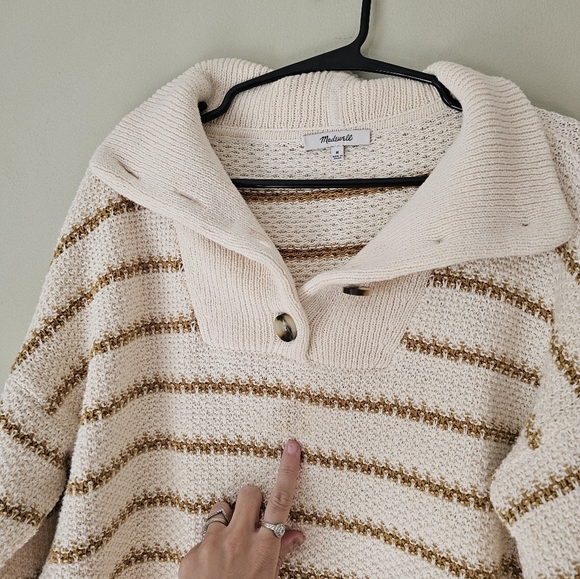 Madewell Stripe Canby Button Mockneck Sweater in Stripe - Picture 6 of 15